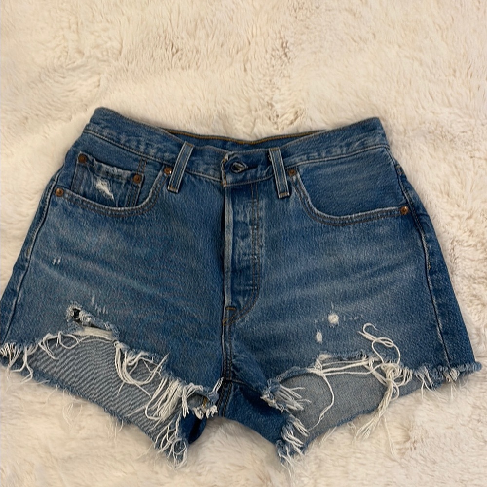 Levi's Blue Distressed Jean Shorts